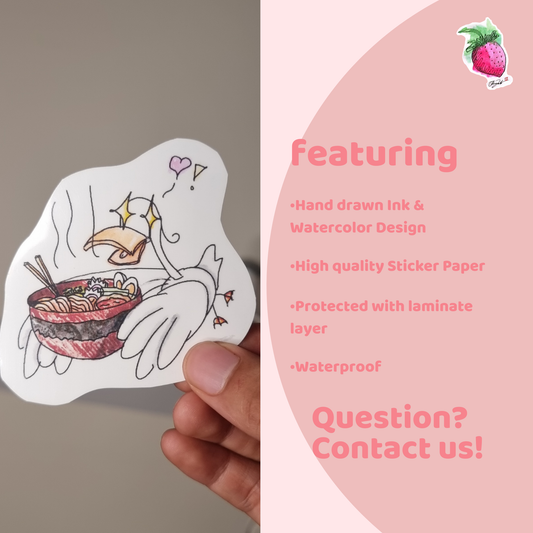 Honking Hank and his beloved Ramen - Cute cartoon animal and food Sticker