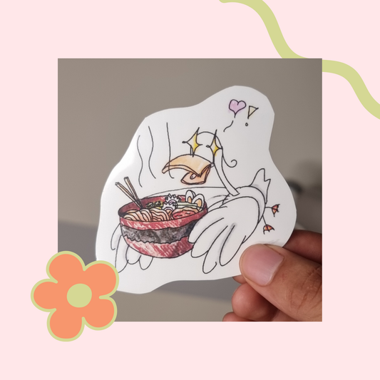 Honking Hank and his beloved Ramen - Cute cartoon animal and food Sticker